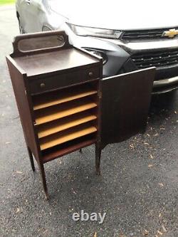 Antique Sheet Music Record Album Storage Cabinet with Beveled Mirror victrola
