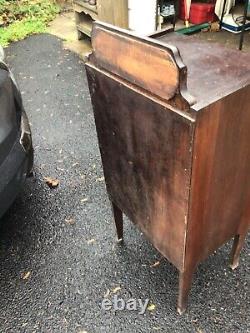 Antique Sheet Music Record Album Storage Cabinet with Beveled Mirror victrola