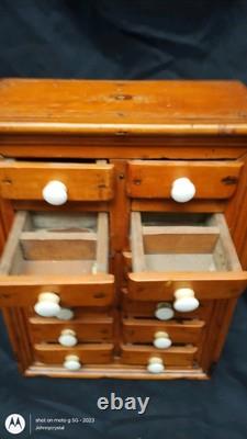 Antique Small Pine 12 drawer Medicinal Spice Primitive Cabinet 12.5 jewelry