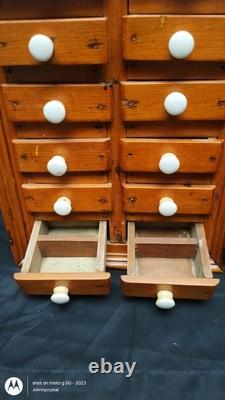 Antique Small Pine 12 drawer Medicinal Spice Primitive Cabinet 12.5 jewelry