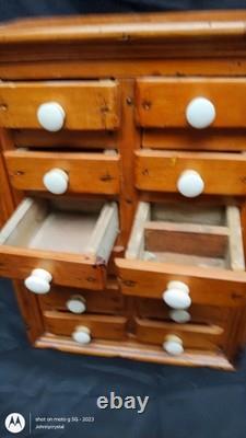 Antique Small Pine 12 drawer Medicinal Spice Primitive Cabinet 12.5 jewelry