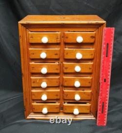 Antique Small Pine 12 drawer Medicinal Spice Primitive Cabinet 12.5 jewelry