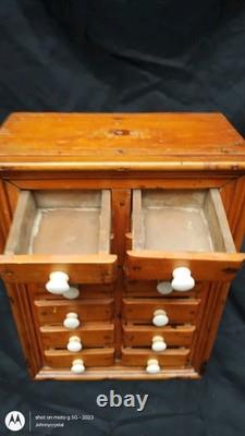 Antique Small Pine 12 drawer Medicinal Spice Primitive Cabinet 12.5 jewelry