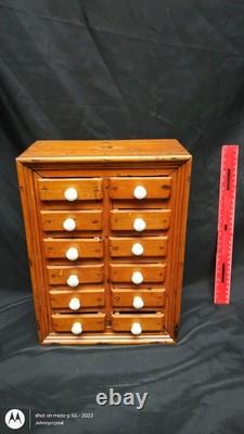 Antique Small Pine 12 drawer Medicinal Spice Primitive Cabinet 12.5 jewelry