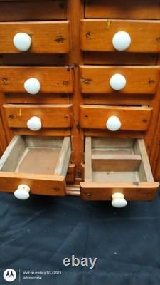 Antique Small Pine 12 drawer Medicinal Spice Primitive Cabinet 12.5 jewelry