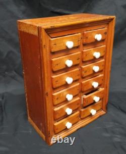 Antique Small Pine 12 drawer Medicinal Spice Primitive Cabinet 12.5 jewelry
