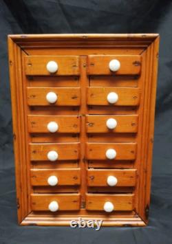 Antique Small Pine 12 drawer Medicinal Spice Primitive Cabinet 12.5 jewelry