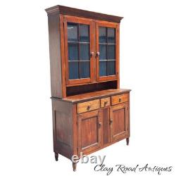 Antique Softwood Pa country sheraton step back dutch cupboard cabinet 1820 2pc