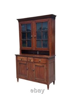 Antique Softwood Pa country sheraton step back dutch cupboard cabinet 1820 2pc
