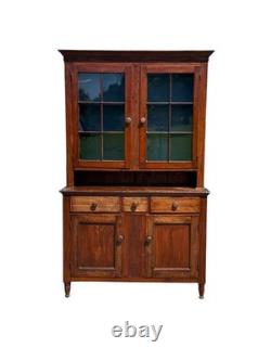 Antique Softwood Pa country sheraton step back dutch cupboard cabinet 1820 2pc