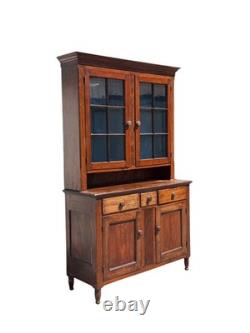 Antique Softwood Pa country sheraton step back dutch cupboard cabinet 1820 2pc
