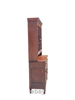 Antique Softwood Pa country sheraton step back dutch cupboard cabinet 1820 2pc