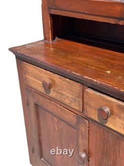 Antique Softwood Pa country sheraton step back dutch cupboard cabinet 1820 2pc
