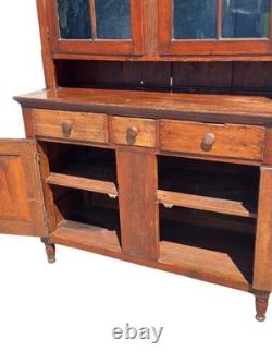 Antique Softwood Pa country sheraton step back dutch cupboard cabinet 1820 2pc