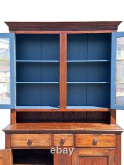 Antique Softwood Pa country sheraton step back dutch cupboard cabinet 1820 2pc