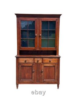 Antique Softwood Pa country sheraton step back dutch cupboard cabinet 1820 2pc