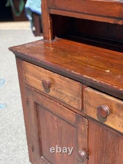 Antique Softwood Pa country sheraton step back dutch cupboard cabinet 1820 2pc