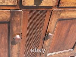 Antique Softwood Pa country sheraton step back dutch cupboard cabinet 1820 2pc
