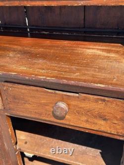 Antique Softwood Pa country sheraton step back dutch cupboard cabinet 1820 2pc