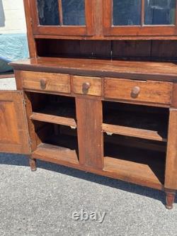 Antique Softwood Pa country sheraton step back dutch cupboard cabinet 1820 2pc