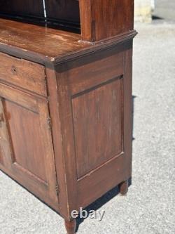 Antique Softwood Pa country sheraton step back dutch cupboard cabinet 1820 2pc