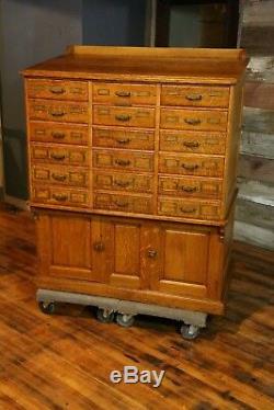 Antique Sole Makers Library Bureau Tiger Oak Card Catalog Drafting Table Cabinet