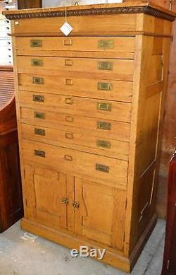 Antique Solid Golden Oak Flat File 7 Drawer Cabinet Architect Map Chest