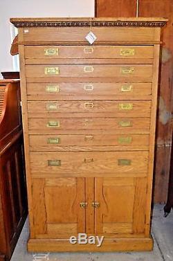 Antique Solid Golden Oak Flat File 7 Drawer Cabinet Architect Map Chest