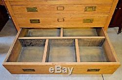 Antique Solid Golden Oak Flat File 7 Drawer Cabinet Architect Map Chest