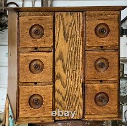 Antique Solid Oak Cabinet Chest 6 Drawer Sewing Apothecary Watchmaker Storage