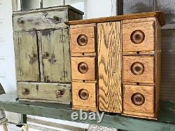 Antique Solid Oak Cabinet Chest 6 Drawer Sewing Apothecary Watchmaker Storage