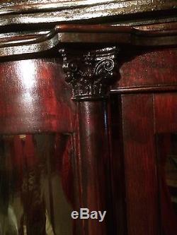 Antique Solid Oak China Cabinet- Curved Glass-quality-made In America