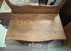 Antique Solid Oak Wash Stand with Towel Rack