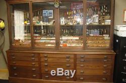 Antique Solid Pine 4 Glass Door and 15 Drawer Display Cabinet Early 1900's