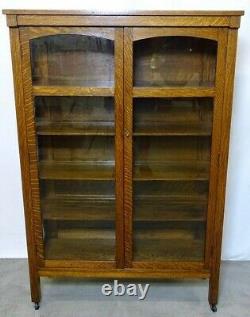 Antique Solid Tiger Quarter Sawn Oak 2 Door China Cabinet Bookcase Arts & Crafts