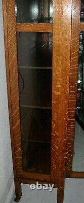 Antique Solid Tiger Quarter Sawn Oak 2 Door China Cabinet Bookcase Arts & Crafts