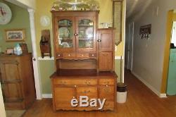 Antique Solid Wood Arch Glass Door Display Step Back Kitchen Cabinet #1931