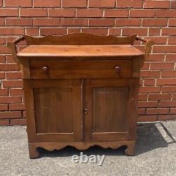 Antique Solid Wood Washstand with Towel Bars Primitive Drawer and Cupboard Latch