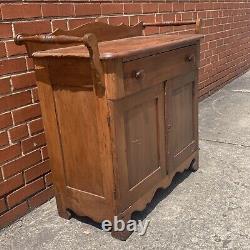 Antique Solid Wood Washstand with Towel Bars Primitive Drawer and Cupboard Latch