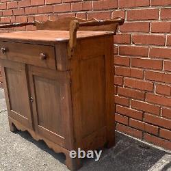 Antique Solid Wood Washstand with Towel Bars Primitive Drawer and Cupboard Latch