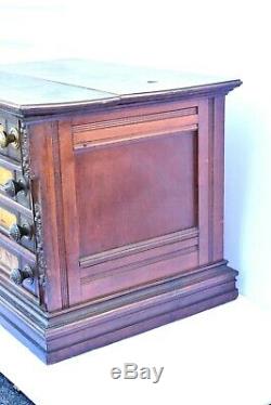 Antique Spool Chest Clark's 4 Drawer Wood Sewing Cabinet Thread Box Furniture