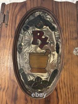 Antique Stained Glass Medicine Cabinet R/X