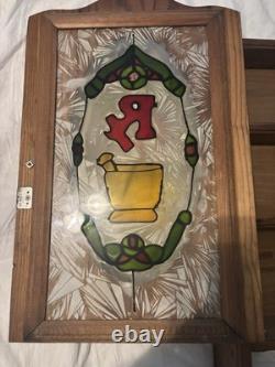 Antique Stained Glass Medicine Cabinet R/X