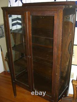 Antique Stained Oak China Cabinet 3 Shelves with 3 sides glass c. 1930's Depression