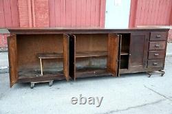 Antique Store Counter 12ft Wood Cabinet Back Bar Pub Apothecary Drawers Island