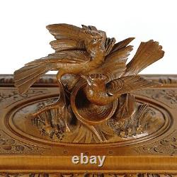 Antique Swiss Black Forest Hand Carved Wood Cigar Cabinet Box, Birds