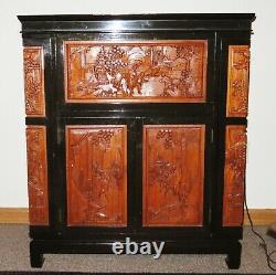 Antique Teakwood & Lacquer Hand Carved Wine Cabinet, Ornate, Storage ELEGANT