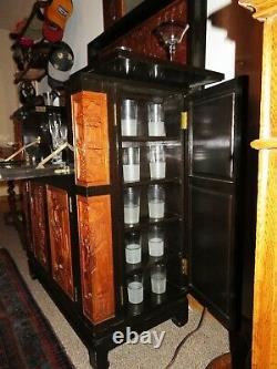 Antique Teakwood & Lacquer Hand Carved Wine Cabinet, Ornate, Storage ELEGANT