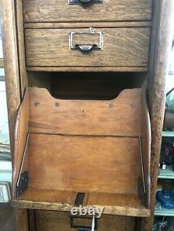 Antique Tiger Oak 15 Drawer Cabinet With Roll Down Tambour Door, Circa 1900