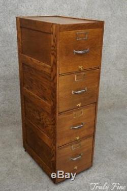 Antique Tiger Oak 4 Drawer Office Study File Cabinet Early 1900's Hanging Files